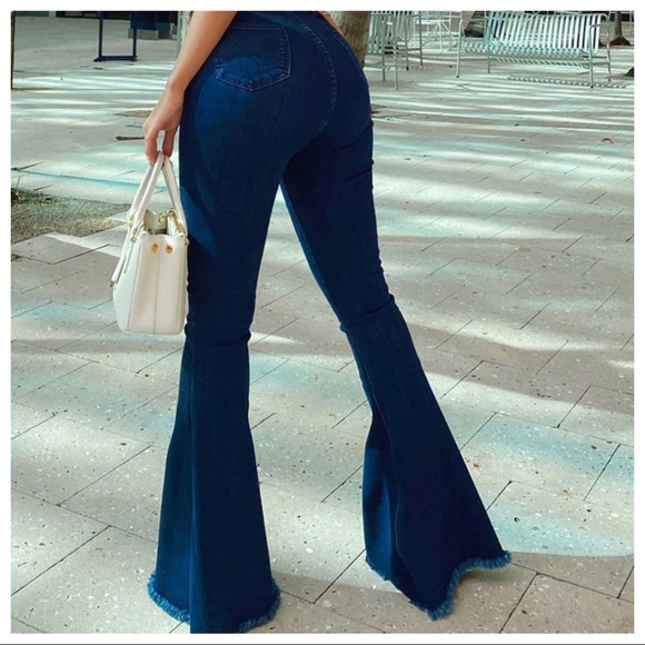 22 Vintage Bell boho Raw hem Flared Jeans - Picture 3 of 8